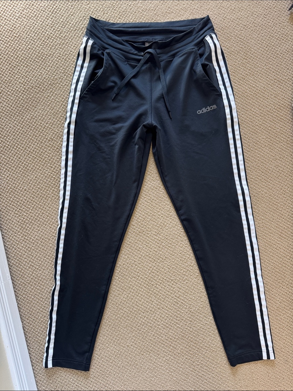 adidas Black Track Pants with White Side Stripes